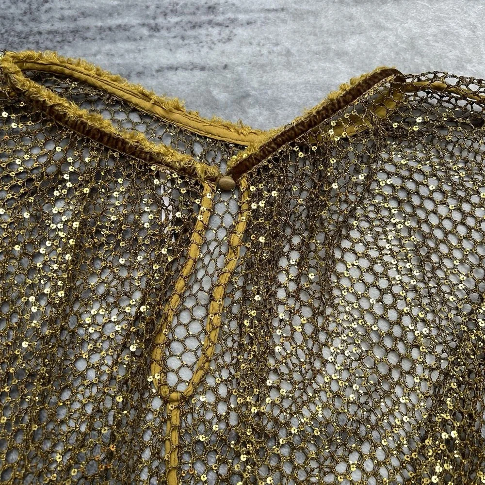 Free People Sparks Fly Women's Sequin Sheer Mesh Net Long Sleeve Blouse Top XS